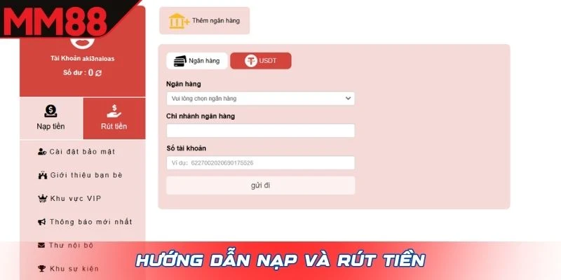 Hướng dẫn nạp và rút tiền