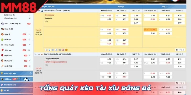Tổng quát kèo tài xỉu bóng đá