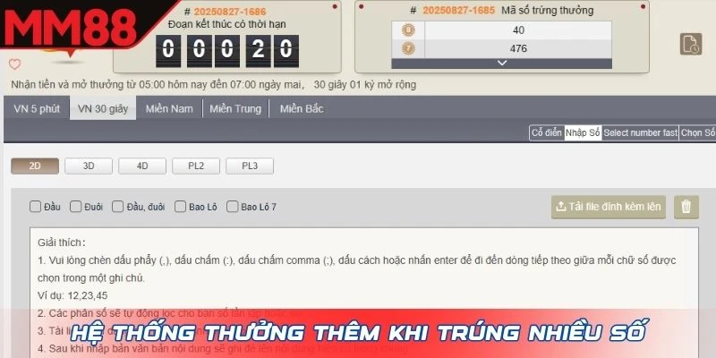 Hệ thống thưởng thêm khi trúng nhiều số