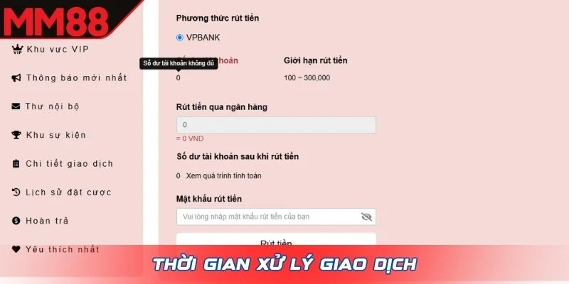 Thời gian xử lý giao dịch